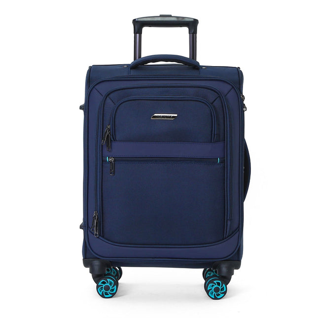 Soft Shell Blue 1680D Polyester Suitcase Set 8 Wheel TSA Lock Luggage