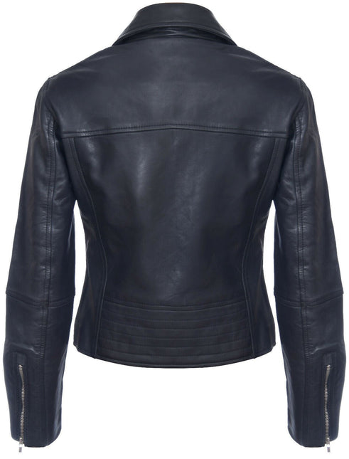 Womens Classic Red Nappa Leather Retro Biker Jacket-Bergen