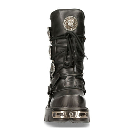 New Rock Black Mid-Calf Gothic Leather Boots - 391-S1