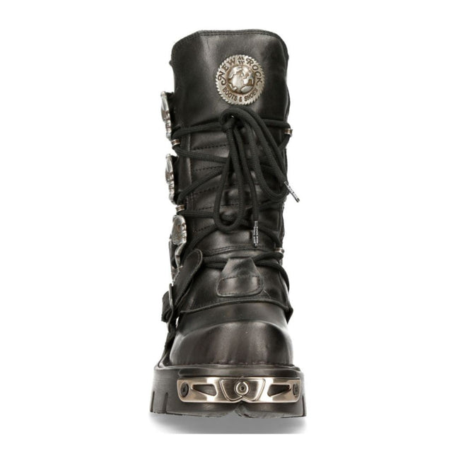 New Rock Black Mid-Calf Gothic Leather Boots - 391-S1