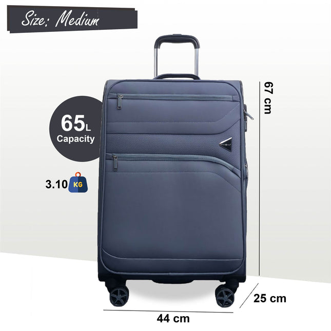 Lightweight Soft Grey Dual 4 Wheel Cabin Luggage Suitcase Set