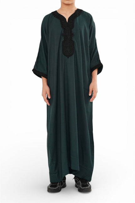 Kid's Boys Green Moroccan Thobe Jubba Robe Eid Djellaba Gandoura - K-HM62