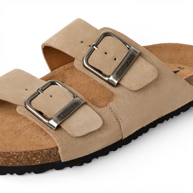 Tamaris Men's Sand Beige Leather Slip-On Footbed Slipper Sandals
