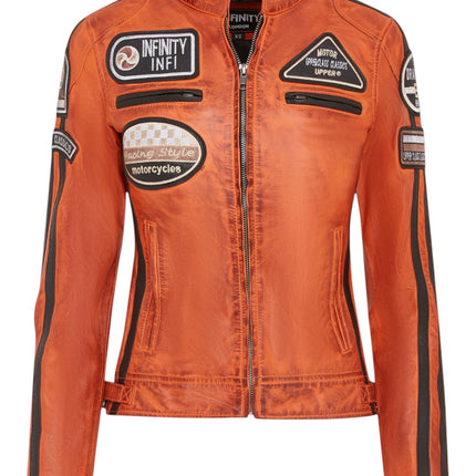 Womens Biker Racing Badges Leather Jacket-Eastleigh