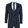 Men's Navy Checked 3 Piece Suit Tailored Fit