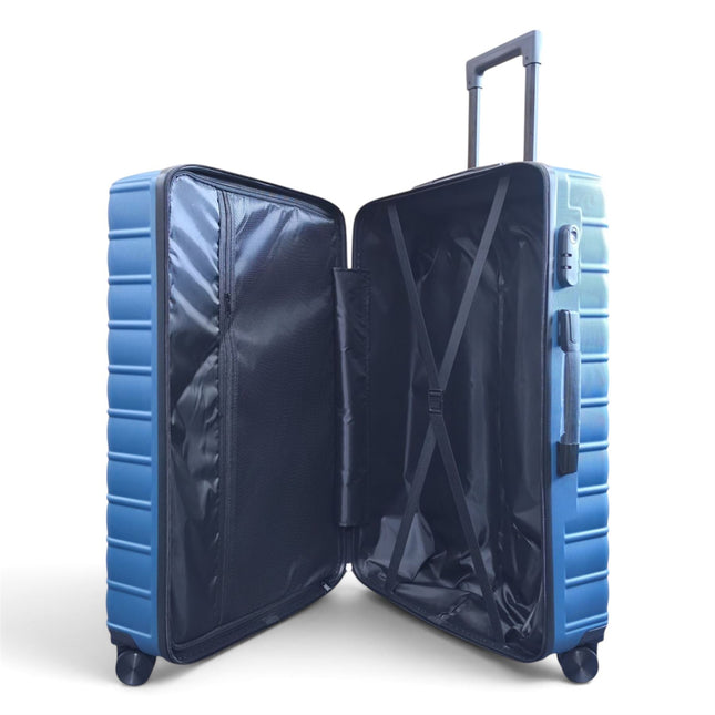 Hardshell Blue Suitcase Set Robust 8 Wheel Luggage Cabin Case Bag