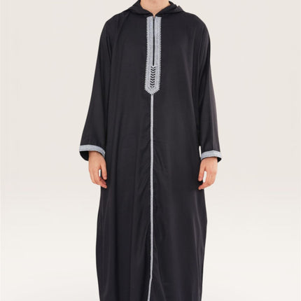 Men's Eid Navy Blue Hooded Moroccan Thobe Robe Djellaba Ramadan Jubba- HM3