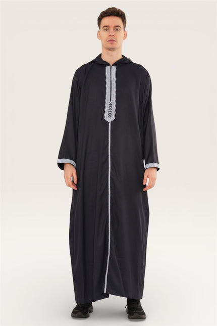 Men's Eid Navy Blue Hooded Moroccan Thobe Robe Djellaba Ramadan Jubba- HM3