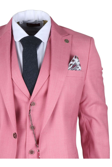 Men's 3 Piece Pink Tailored Fit Party Suit Race Day