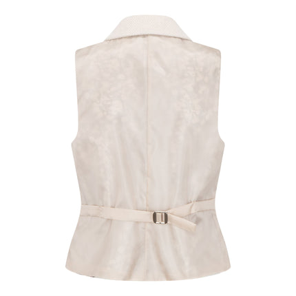 Women's Cream 2 Piece Set Wool Blend Tweed Blazer Waistcoat