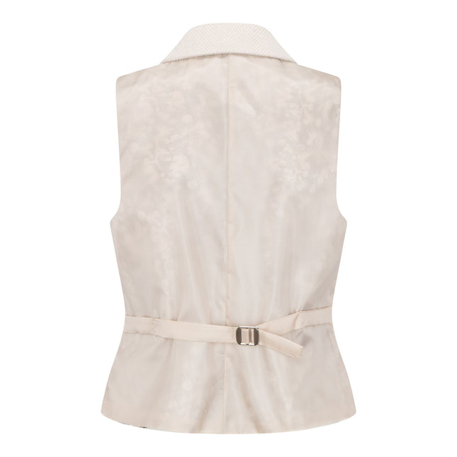 Women's Cream 2 Piece Set Wool Blend Tweed Blazer Waistcoat