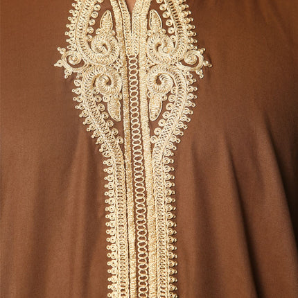 Men's Brown Moroccan Thobe Jubba Robe Eid Djellaba Gandoura