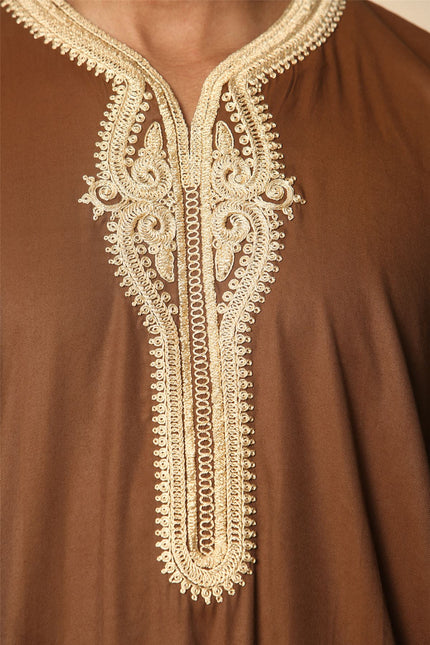 Men's Brown Moroccan Thobe Jubba Robe Eid Djellaba Gandoura
