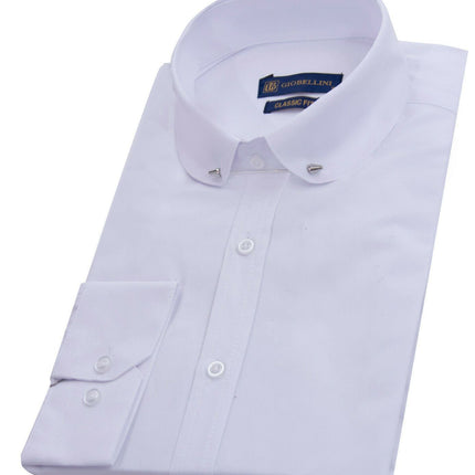 Mens Club Collar White Shirt 1920s Peaky Blinders With Bar Poplin Pin Smart