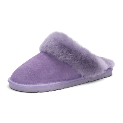 Women's Genuine Sheepskin Purple Suede Mule Winter Slippers - Luna