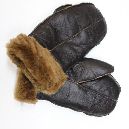 Unisex Brown Ginger Real Sheepskin Leather Shearling Gloves Warm Mittens