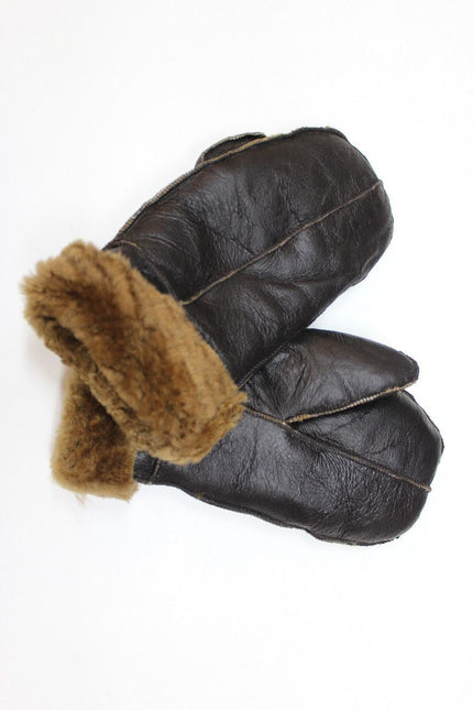 Unisex Brown Ginger Real Sheepskin Leather Shearling Gloves Warm Mittens