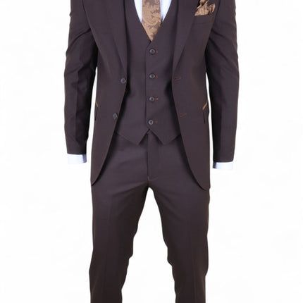 Men's 3 Piece Plain Dark Brown Work Formal Suit