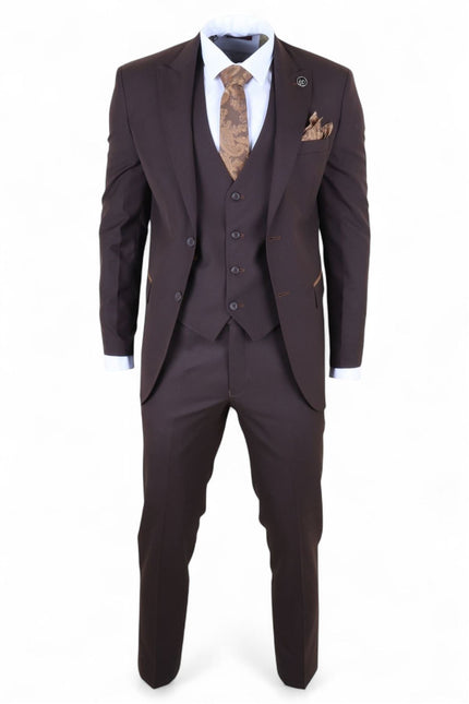 Men's 3 Piece Plain Dark Brown Work Formal Suit