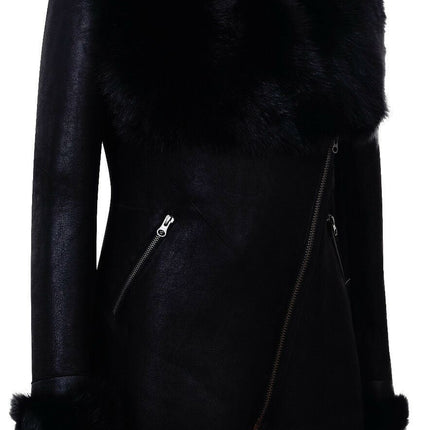 Womens Black Merino Shearling Coat with Toscana Collar-Fortaleza