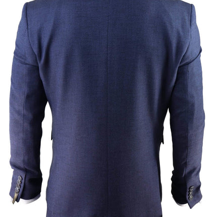 Mens Navy Blue 3 Piece Tweed Herringbone Suit Peaky Blinders Classic Tailored