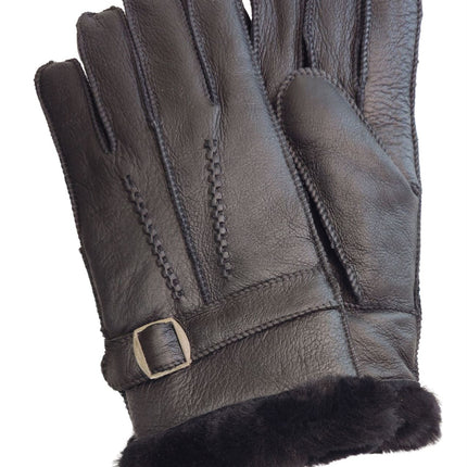 Infinity Leather Mens Black Luxury Sheepskin Leather Gloves With Buckle