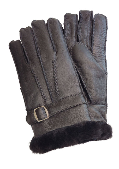 Infinity Leather Mens Black Luxury Sheepskin Leather Gloves With Buckle