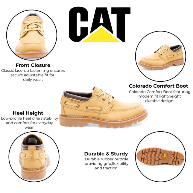 CAT (Caterpillar) Mens Honey Brown Leather Low-Cut Boots - Colorado Boat Lo