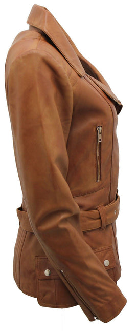 Womens Long Leather Biker Jacket-Quito