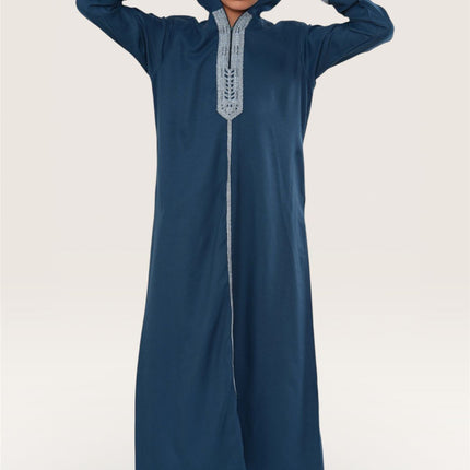 Kids Boys Aqua Blue Eid Hooded Moroccan Thobe Robe Djellaba Ramadan Jubba- K-HM3