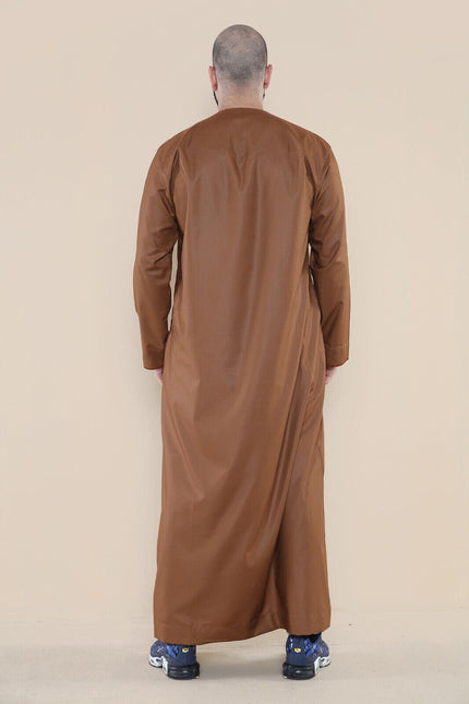 Mens Brown Jubba Saudi Islamic Arab Eid Emirati Kaftan Jubbah Tassel Robe