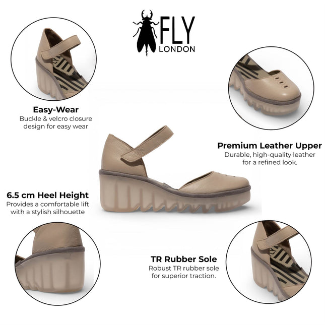 Fly London Women's Taupe BISO305FLY Suede Leather Wedge Sandals
