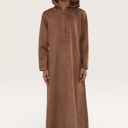 Kids Boys Hooded Eid Camel Brown Moroccan Jubba Robe Ramadan Eid Thobe - K-HM12