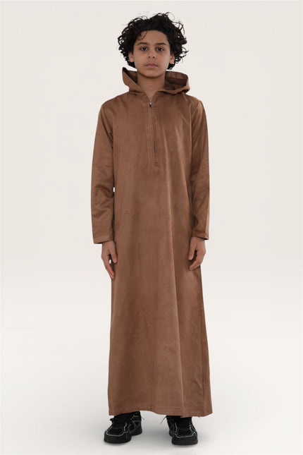 Kids Boys Hooded Eid Camel Brown Moroccan Jubba Robe Ramadan Eid Thobe - K-HM12