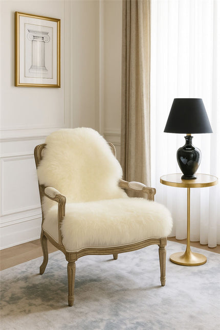 Genuine Cream Linen Sheepskin Natural Silky Soft Fluffy Real Wool Rug
