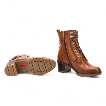 Pikolinos Women’s Brandy Brown Leather Mid-Heel Combat Ankle Boots - Llanes