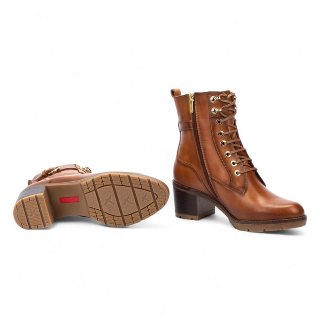 Pikolinos Women’s Brandy Brown Leather Mid-Heel Combat Ankle Boots - Llanes