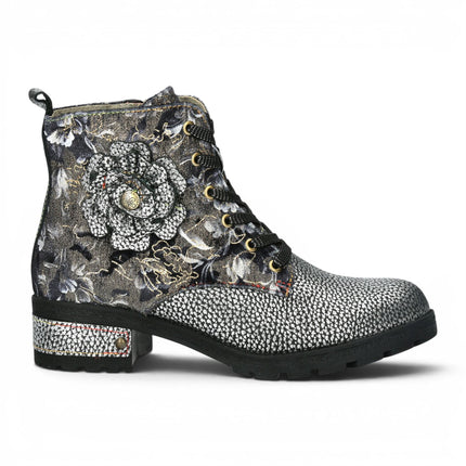 Laura Vita Women's Gothic Victorian Floral Grey Leather Lace-up Boots - Cocrailo-47