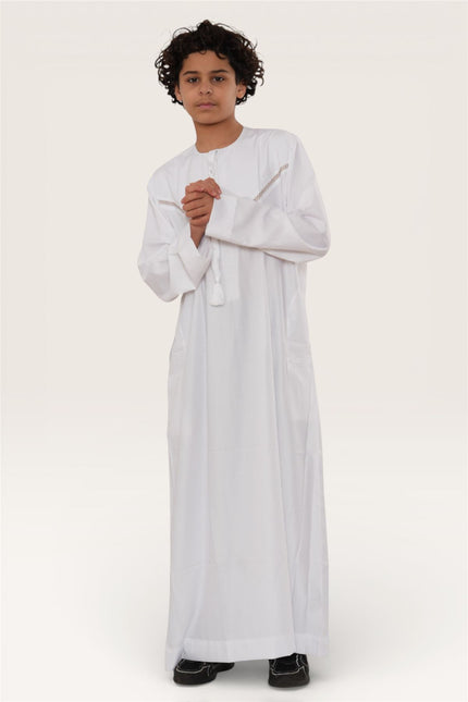 Kids Boys Eid White Moroccan Thobe Robe Djellaba Ramadan Eid Jubba- K-HM10
