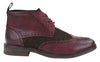 Mens Classic Tweed Oxford Brogue Ankle Boots In Wine Leather
