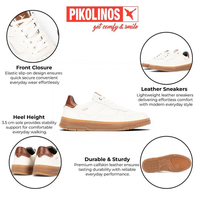 Pikolinos Men's White Leather Sneaker Trainers Lace-Up Sports Shoes - Salinas