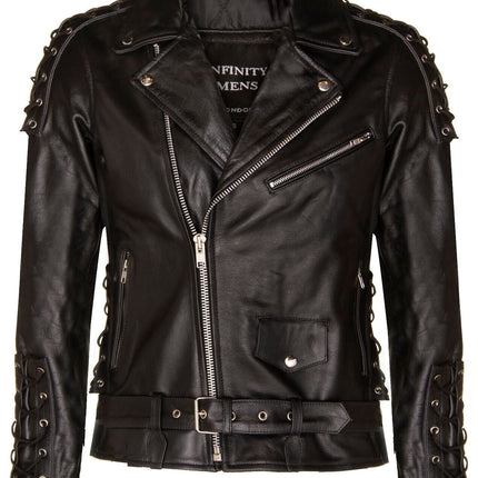 Mens Embossed Brando Leather Biker Jacket-Chicago