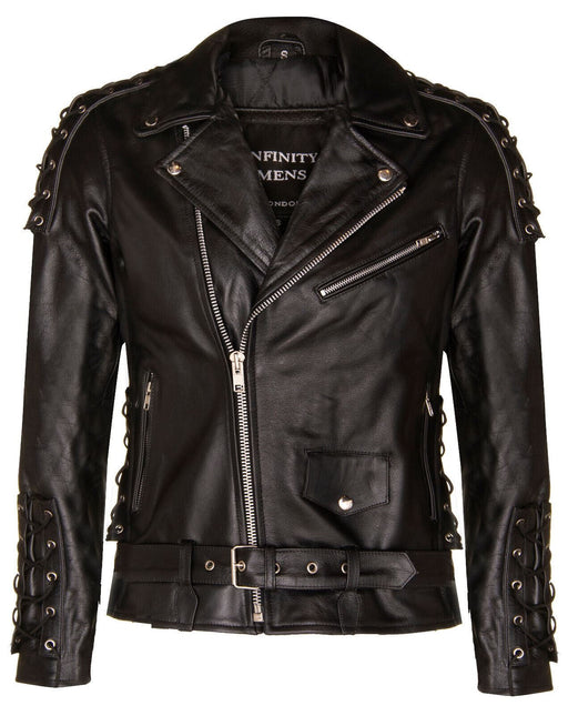 Mens Embossed Brando Leather Biker Jacket-Chicago