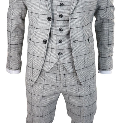 Mens 3 Piece Tweed Suit Grey Check Peaky Blinders 1920 Gatsby Wedding Suit