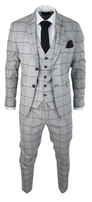 Mens 3 Piece Tweed Suit Grey Check Peaky Blinders 1920 Gatsby Wedding Suit