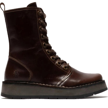 Fly London Womens Brown Rami043 Casual Leather Lace-Up Ankle Dress Boots