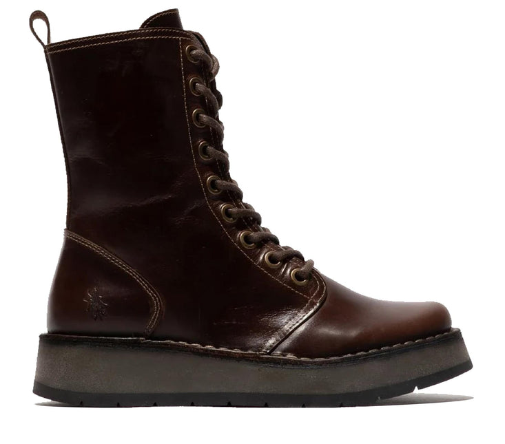 Fly London Womens Brown Rami043 Casual Leather Lace-Up Ankle Dress Boots