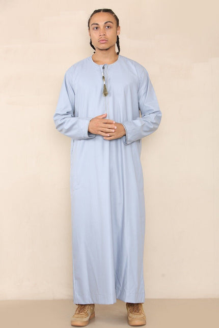 Mens Blue Thobe Jubba Saudi Islamic Arab Eid Emirati Kaftan Jubbah Tassel Robe