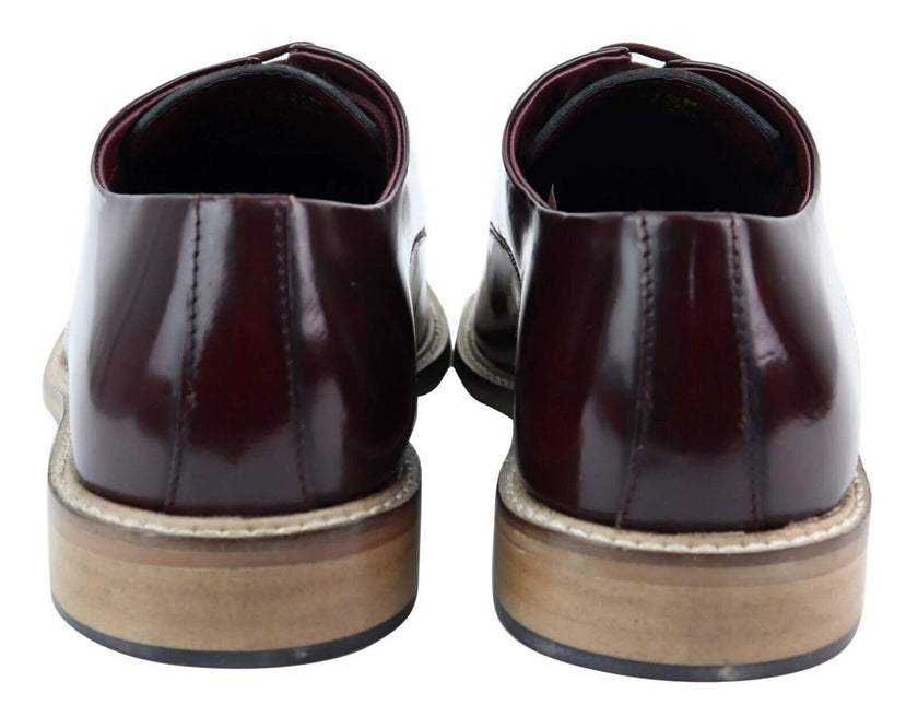 Mens Retro Oxford Brogue Derby Shoes In Wine Patent Leather