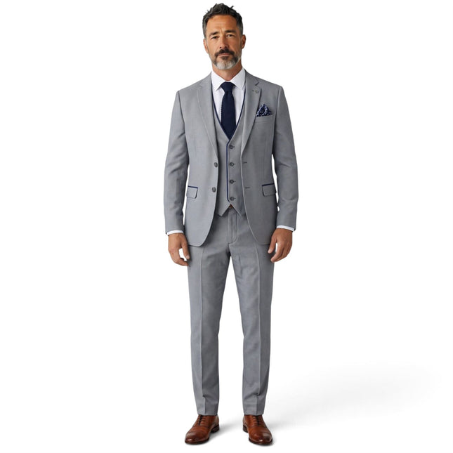 Men's Grey Formal 3 Piece Tailored Fit Plain Suit - IM4